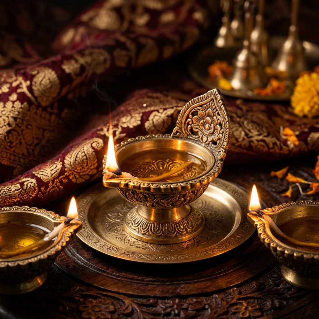 Traditional Lit Brass Diyas